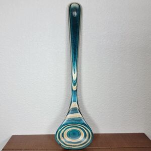 Baltique wooden handmade spoon turquoise tan colorway